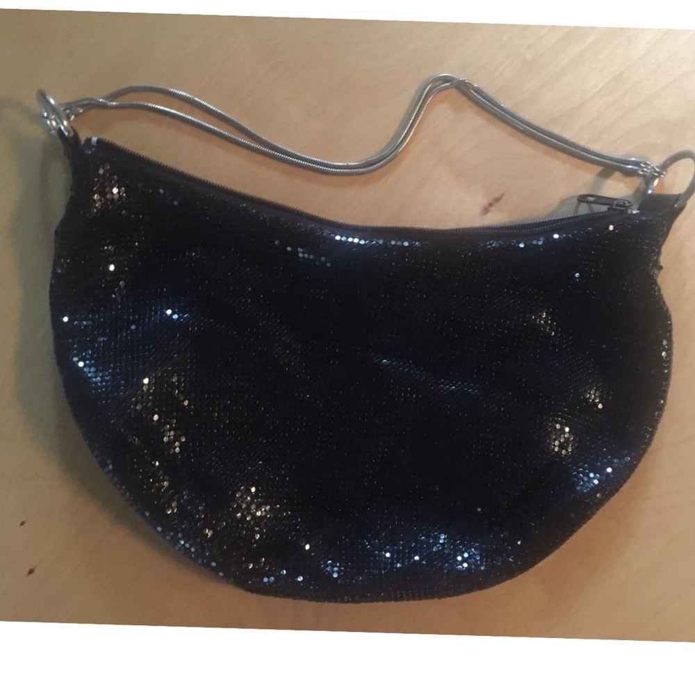 Black metal mesh handbag
